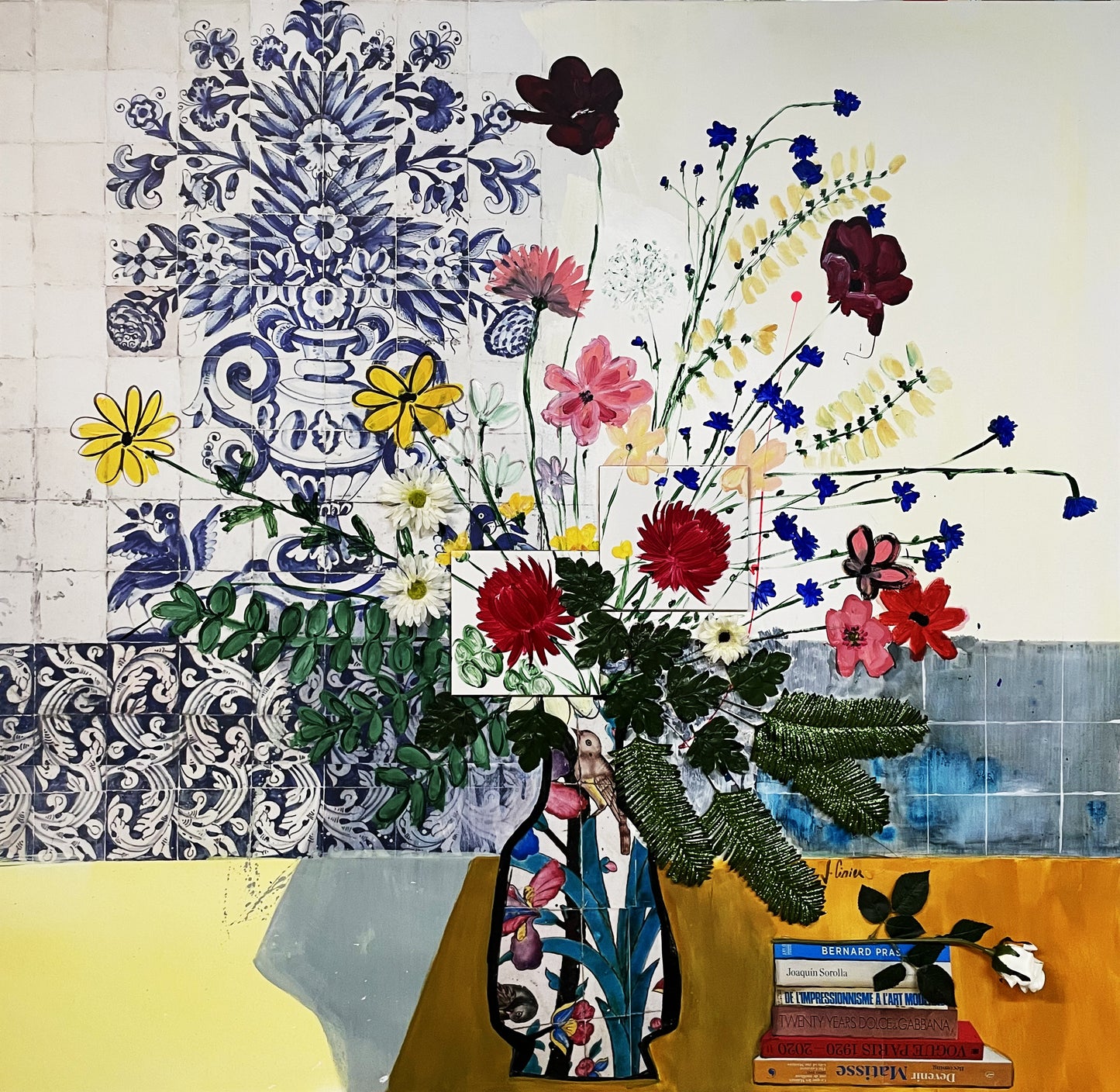 Bouquet au vase en céramique
